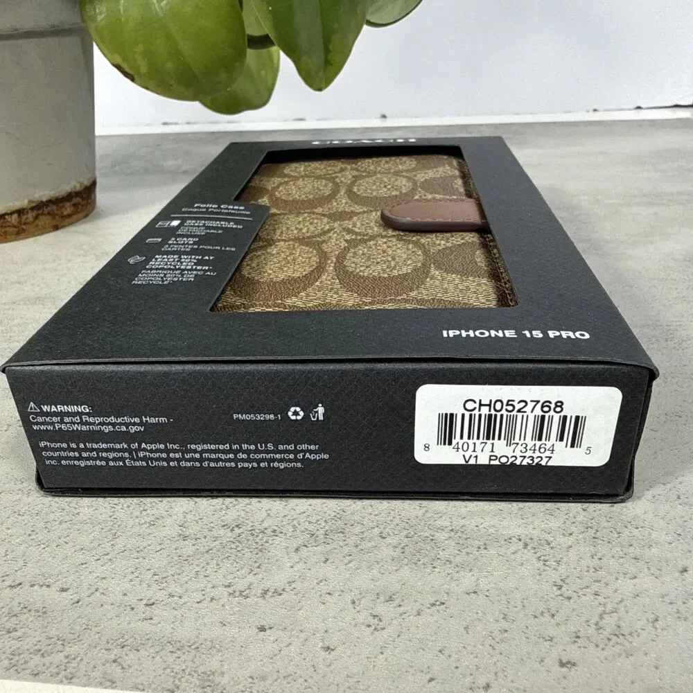 NEW Coach Signature Print Luxury iPhone 15 Pro Folio  w/Wallet & Detachable Case